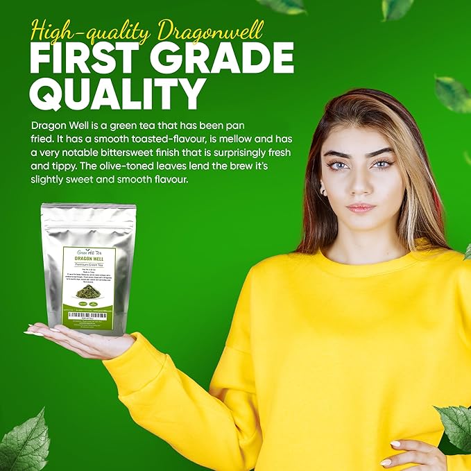 Greenhilltea Dragon Well green tea, a classic Chinese Green tea distinguished by its color, shape and taste- 4 OZ Bag