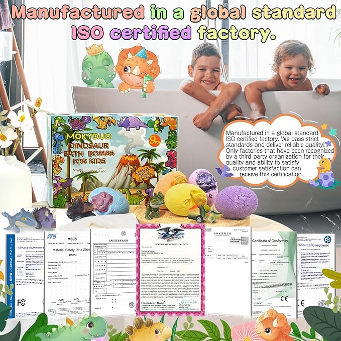 Dinosaur Bath Bomb Set for Kids โ 9 Handmade Fizzing Bombs with Surprise Toys + 3 Bonus Toys, Gift Set for Birthday Party, Christmas, Children's Day, Unique Gift Ideas for Boys & Girls