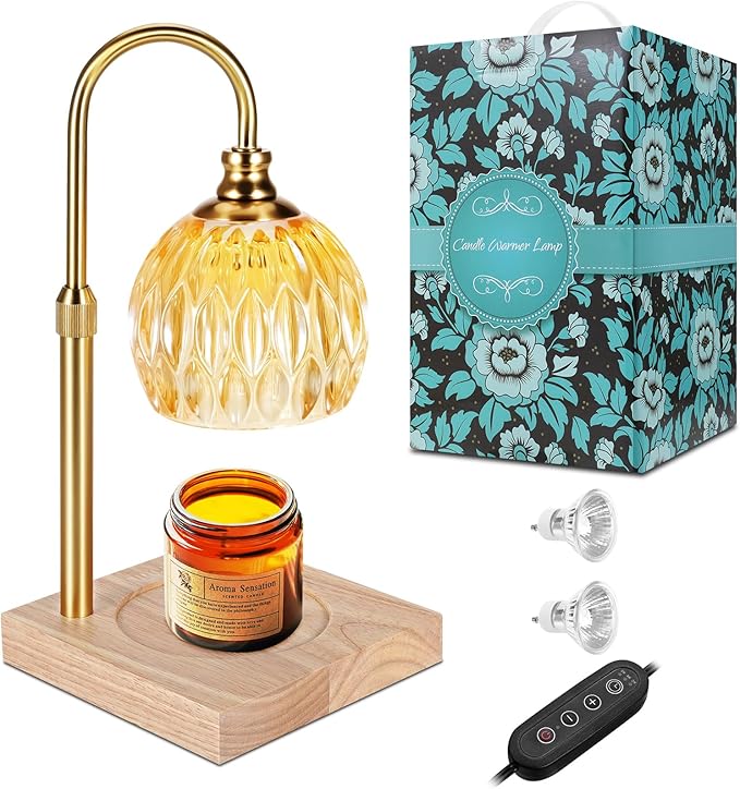 Candle Warmer Lamp, Dimmable Electric Wax Melt Warmer with Timer for Yankee Candle Large Jar Candle, Adjustable Height Candle Warmer Mother's Day Gifts for Mom Home Decor House Warming Gifts New Home