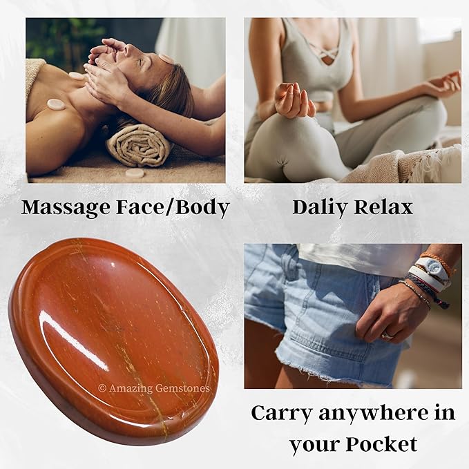 Amazing Gemstone Red Jasper Worry Stone Crystals and Healing Stones - Worry Stones for Stress Relief Gifts - Piedra Crystal Fidget for Meditation - Unique Stocking Stuffers and Birthday Gifts