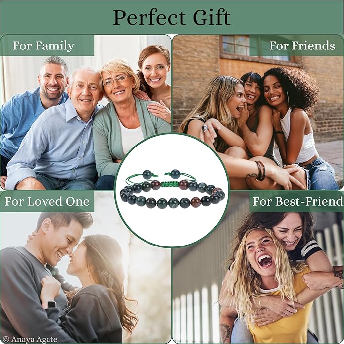 Energy Protection Crystal Handmade Adjustable Bead Bracelet Perfect for Men, Women’s Gift - Gemstone Healing Stretch Bracelet Pulsera Para Hombre Mujer Stocking Stuffer