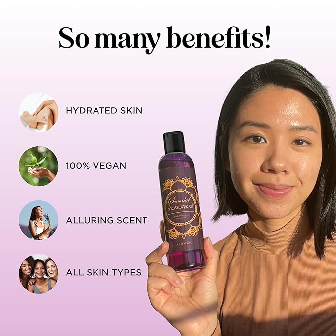 Aromatherapy Sensual Massage Oil for Couples - Relaxing Full Body Massage Oil for Date Night with Sweet Almond Oil - Vegan Lavender for Massage Therapy Smooth Gliding Formula 8 Fl Oz
