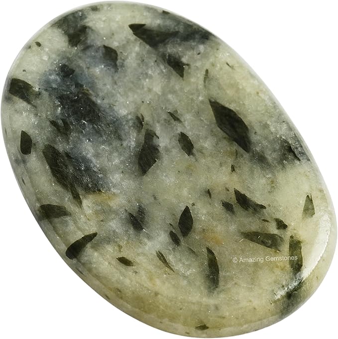 Amazing Gemstone Green Tourmaline in Quartz Worry Stone Crystals and Healing Stones - Worry Stones for Stress Relief Gift - Piedra Crystal Fidget for Meditation - Stocking Stuffers and Birthday Gift