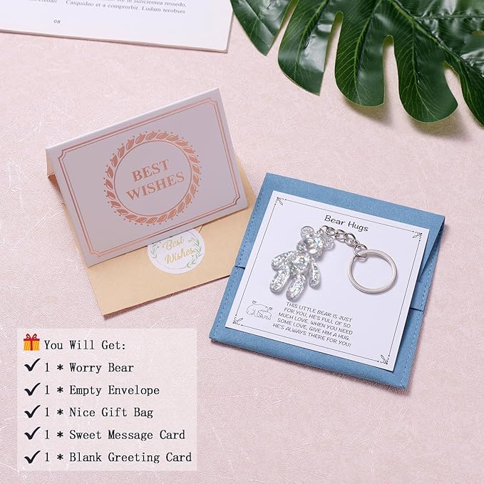 Pocket Bear Hug, Anxiety Relief Gifts for Women Men, Mental Health Positivity Gifts for Anxious Friend, Thinking of You Gift, Comforting Gift for Son Daughter Back to School, White