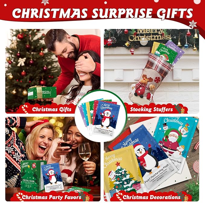 24 Pack Christmas Facial Masks for Stocking Stuffers, Hydrating Sheet Face Masks Skincare, Bulk Facial Masks Set for Women Skin Care, Christmas Gifts for Women