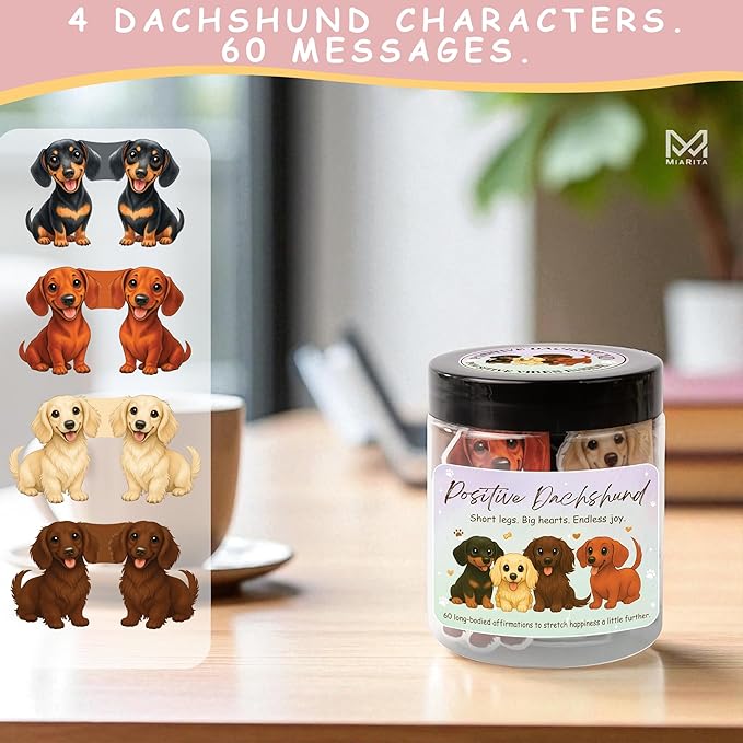 Positive Dachshund Jar β 60 Positive Affirmation Cards for Women, Mindfulness Cards, Stress Relief & Self Care Gifts for Women, Teen Girl, Birthday Gift for Her, Friendship Gift, Dachshund Gifts