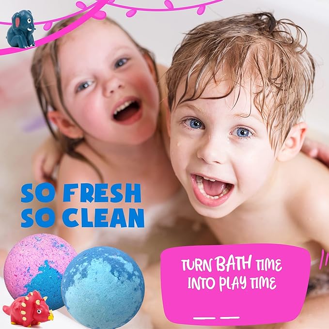 Bath Bombs for Kids with Surprise Inside - Organic Bath Fizzies with Toys Inside. All Natural, Gentle, and Kids Safe, Rainbow Spa Bath Fizz Balls, Birthday Gifts for Boys, Toddlers, Baby
