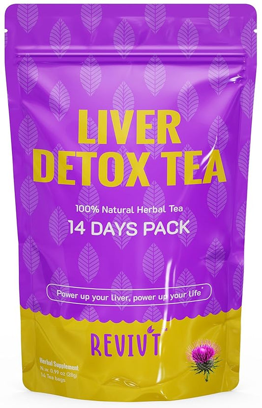 REVIVT Liver Detox Tea - Natural Liver Cleanse & Digestive Support, Herbal Blends with Milk Thistle, Artichoke, Liquorice, Caffeine Free, 14 Day Supply