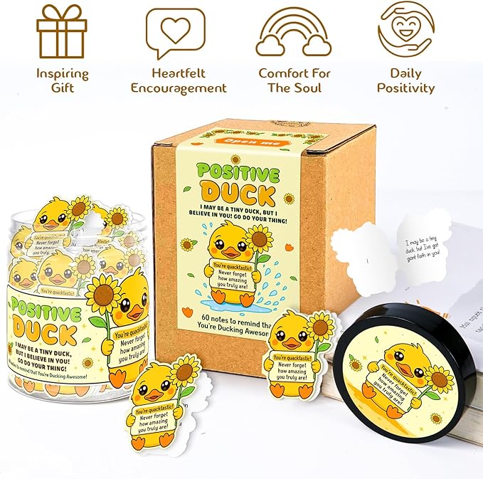 Emotional Support Duck – Funny Duck Gifts For Duck Lovers - 60 Positive Duck Daily Affirmation Cards Jar – Inspirational Gifts for Women - Self Care Gift for Coworkers, Teens, Friends, Boss