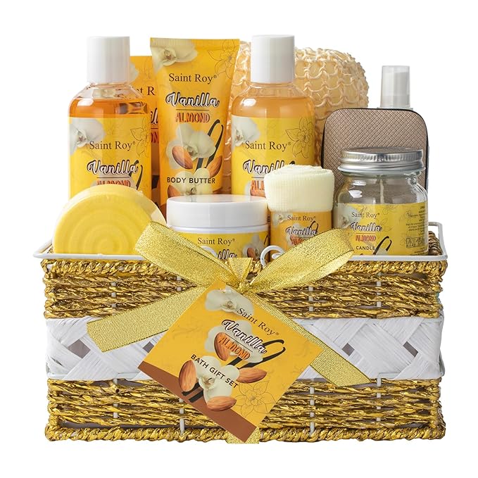 Bath & Body Gift Set, 19pcs Vanilla & Honey Almond Scents Bath Gift Baskets Home Spa Gift, Bath Spa Kit For Women and Men Luxury Home Spa Bath Gift Basket, Skin Care Gift Set, Spa Gifts, Pamper Gifts