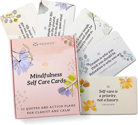 MESMOS 52 Mindfulness Cards with Action Plans. Relaxation Stress Relief Gifts for Women, Positive Affirmation Cards, Anxiety Relief Items, Meditation Self Care Kit, Relaxing Spiritual Gifts for Women