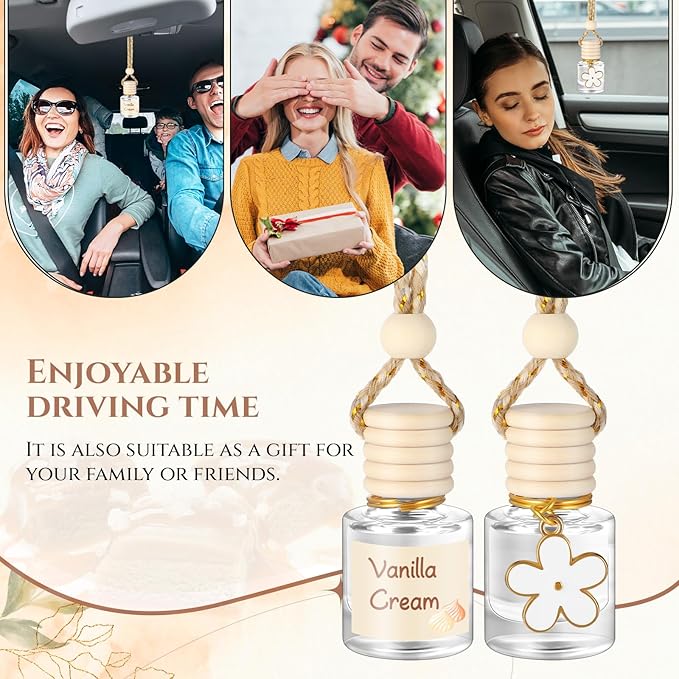 2 Sets Hanging Car Air Freshener and Essential Oil Diffuser, Car Air Freshener Daisy Essential Oil Diffuser Long Lasting Automobile Aromatherapy(White,Vanilla Cream)