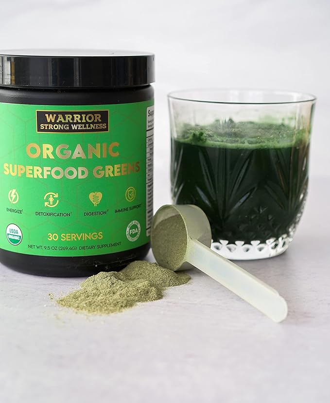 Certified Organic Greens Powder - 30 Servings - Green Superfood Powder, Energy Boost Detox Drink, Fruit and Vegetable Powder, Apple Cider Vinegar, Green Tea Extract