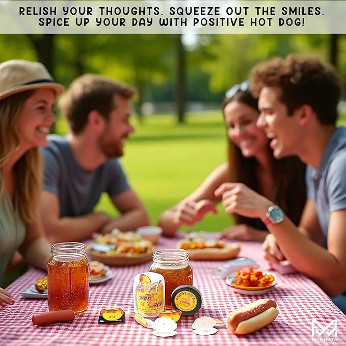 Positive Hot Dog Jar, Emotional Supports Jar, 60 Affirmation Cards Cheer Up Funny Gag Gifts for Best Friend Birthday Women Teacher, Feel Better Gifts for Women