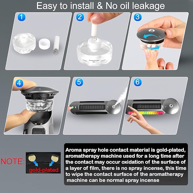 Smart Car Air Freshener with Solar, Car Diffuser with Auto On/Off, Aluminum Alloy Body, 3 Adjustable Concentration, Built-in Battery, Ambient Light, Best Essential Oil Diffuser for Car Black