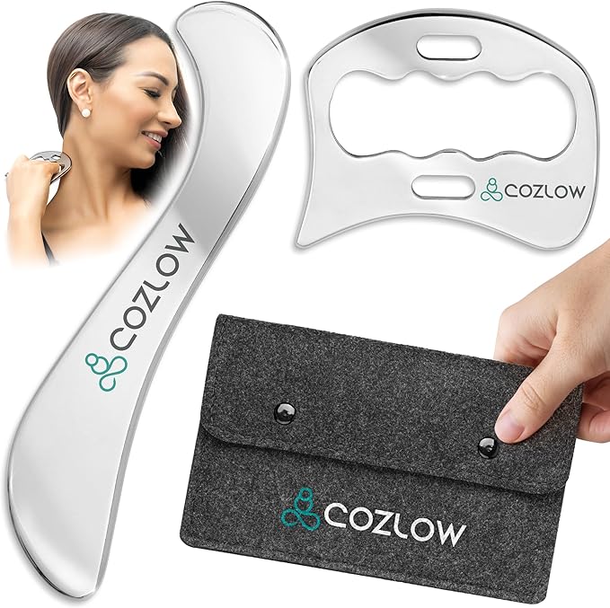 COZLOW 2-in-1 Stainless Steel Muscle Scraper Tool Set for IASTM Therapy - Skin Scraping Massage Tools for Soft Tissue Mobilization - Deep Tissue Gua Sha for Arms, Legs & Back