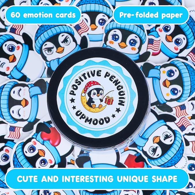 Positive Penguin Jar – 60 Daily Affirmation Cards with Standee | Cute Motivational Gift for Coworkers, Friends, Teachers, Women | Desk Decor, Just Because Gift, Emotional Support Penguin