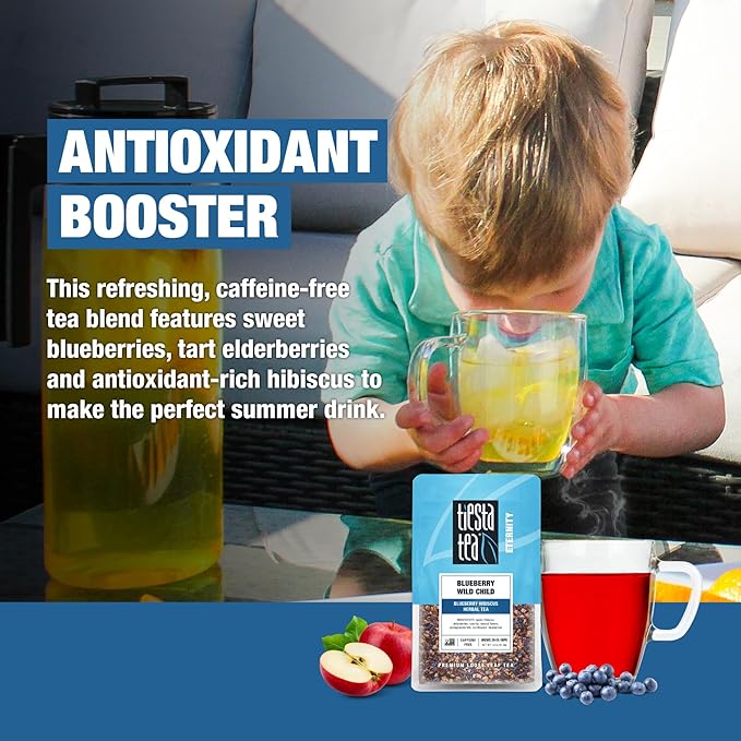 Tiesta Tea Blueberry Wild Child, Loose Leaf, Blueberry Hibiscus Herbal Tea, Premium Non-Caffeinated Fruit Blend, Make Hot or Iced & Brews Up to 25 Cups, 1.8 Ounce Resealable Pouch