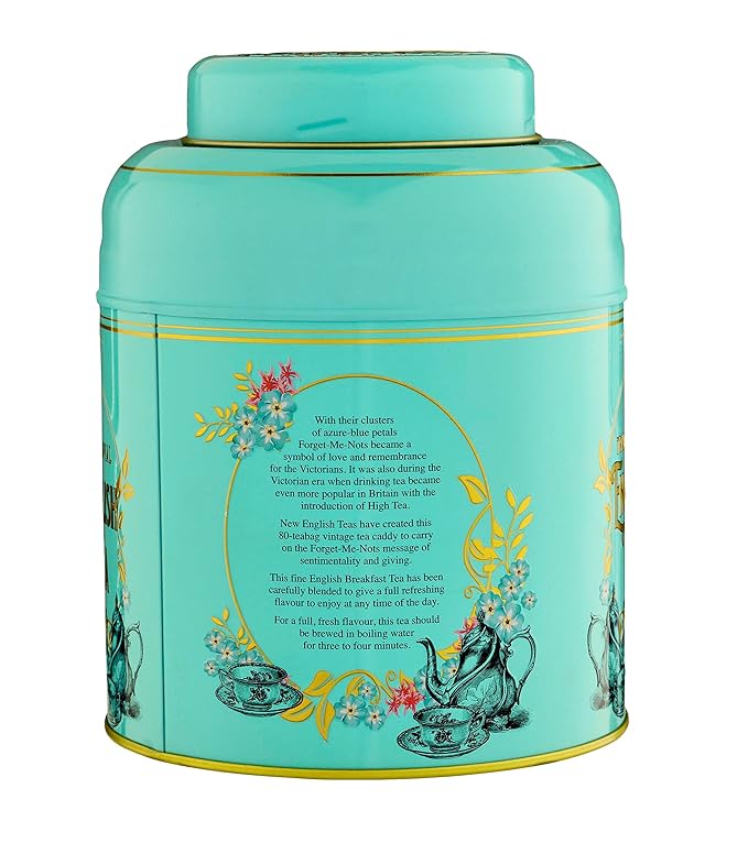 New English Teas Vintage Victorian Tea Caddy with 80 English Teabags (Teal), Forget My Not Gift