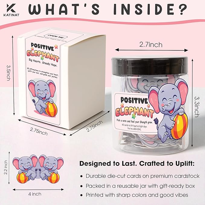 60 Positive Elephant Affirmation Cards- White Elephant Gifts For Women - Jar Of Daily Affirmation Cards For Teen Girls Trendy Stuff, Best Friend Birthday Gifts For Women Unique