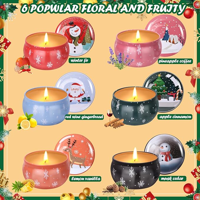 Christmas Scented Candles Gifts for Women, Soy Wax Candles with Essential Oils Aromatherapy Candles for Home Scented, Stress Relief, Bath,Yoga, Christmas Thanksgiving Gift, 6 PCS