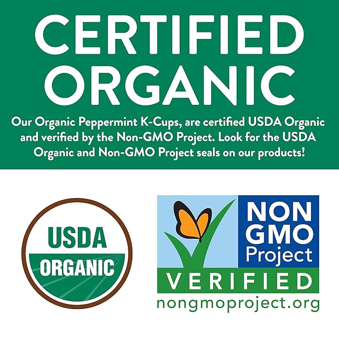 FGO Organic Peppermint Tea K-Cup Pods for Keurig, 24 Count (Pack of 1), Naturally Caffeine-Free Herbal Tea, USDA Organic, Non-GMO, & Recyclable