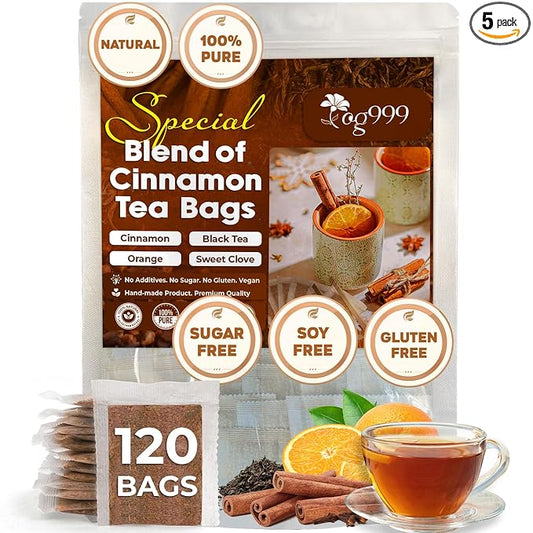 TOG999, 120 Tea Bags – Special Blend of Cinnamon, Black Tea, Orange Peel and Cloves, 100% Natural Ingredients, Hand-made Blend Herbal Tea. Eco-conscious Tea Bags. No Sugar, No Caffeine, No Gluten, Vegan.