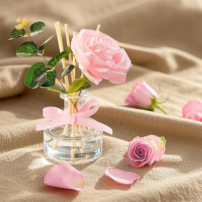 Reed Diffusers Set, 7.10 oz Rose Water Scented Diffuser with 7 Sticks, Long Lasting Home Fragrance for 120 Days, Perfect for Bathroom, Shelf Decor, Air Fresheners