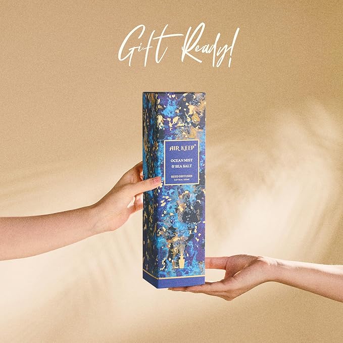 Airkeep Reed Diffuser Set 5.07 fl oz, Ocean Mist & Sea Salt Scent Diffuser with Sticks, Home Fragrance Oil for Bedroom, Bathroom, Office Decor