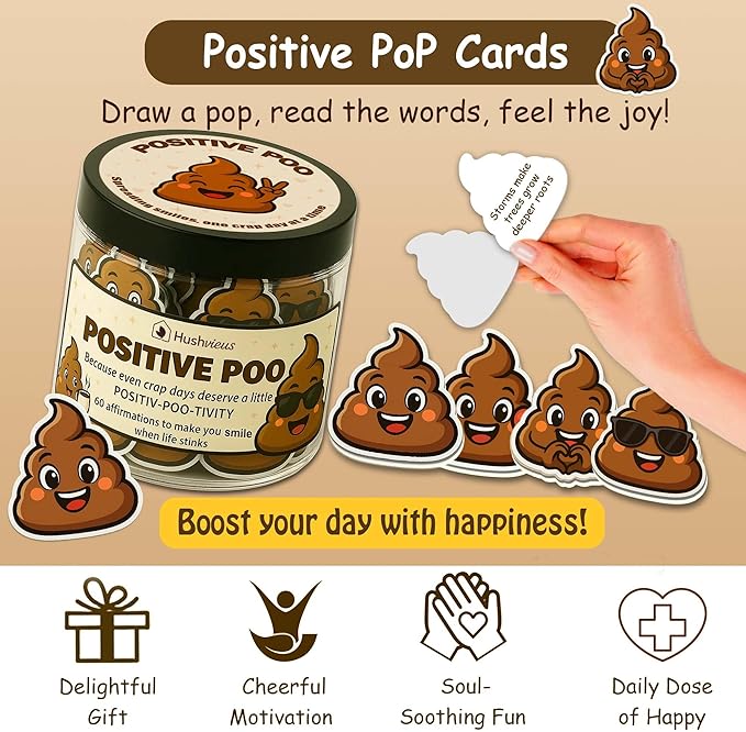 Positive Poo Affirmation Jar β 60 Funny Affirmation Cards, Uplifting Daily Positivity Jar, Cute Gag Gifts for Women, Teens, Men, Unique Self-Care Inspirational Gifts, Birthday & Office Decor