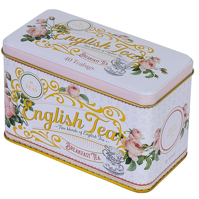 New English Teas English Rose Tea Tin with 40 English Breakfast Teabags