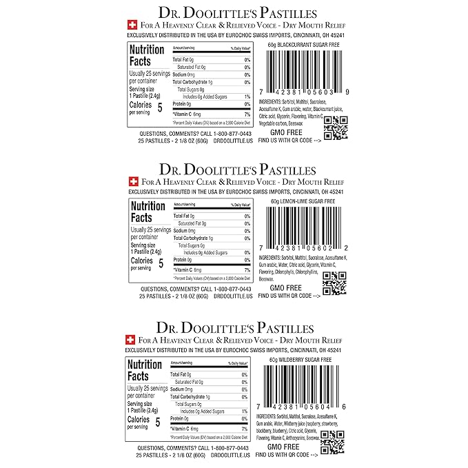 Dr. Doolittle’s Soft Fruit Pastilles Sugar Free Variety Pack for Voice and Throat, 2.12 Ounce Tin, Approximately 25 Count Package, 3 Pack