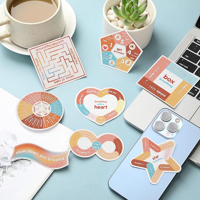 Libima 72 Pieces Anxiety Sensory Stickers Textured Stickers Fidget Mindfulness Sticker School Counselor Supplies Adult Sensory Items Anxiety Relief, 9 Styles(Groovy Color)