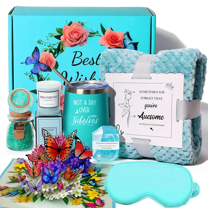 Self Care Gifts with 3D Butterfly Card for Women, Get Well Soon Gift Baskets, Thinking of You Gifts Relaxing Spa Self Care Gift, Birthday Gifts for Women Mom Wife Her Friend Sister Grandma