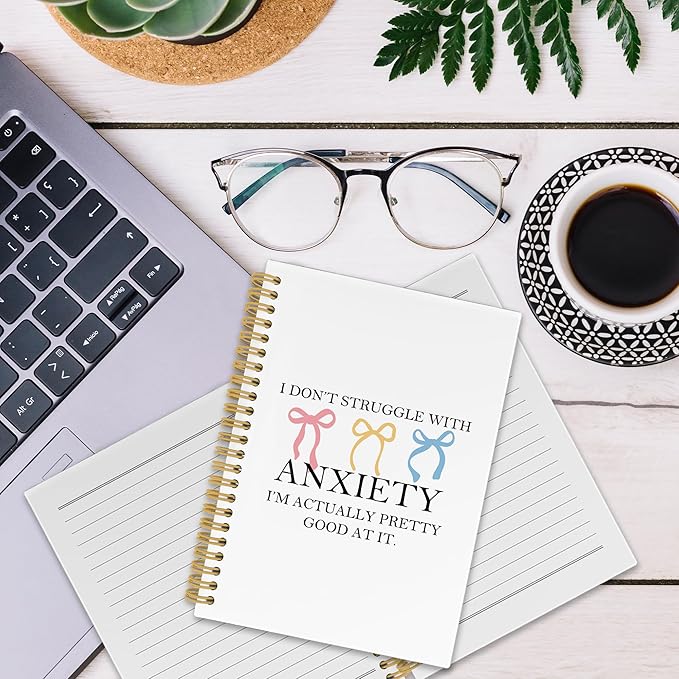 Coquette Bow Mental Health Spiral Notebook, Inspirational Journaling Notebooks for Women, Anxiety Relief Hardcover Journals for Office 160 Pages 5.5 x 8.3 Inch, Anti Anxiety Gifts for Girls