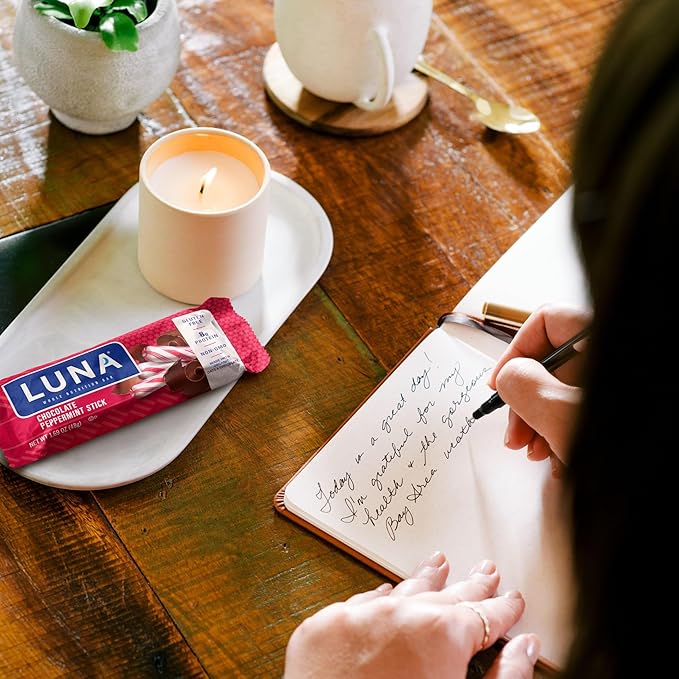LUNA Bar - Chocolate Peppermint Stick Flavor - Snack Bars - Non-GMO - Gluten-Free Protein Bars - Made with Organic Oats (12 Pack)