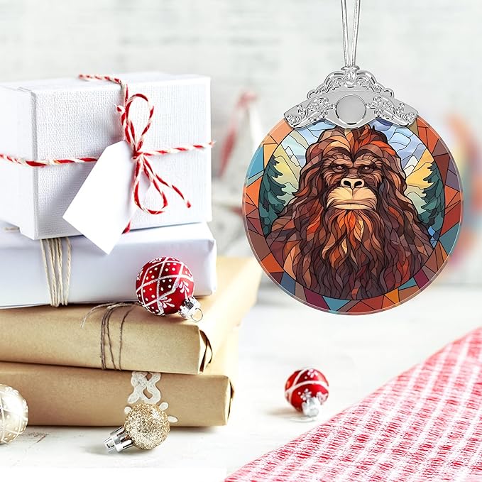 Christmas Ornament, 2025 Ornaments for Christmas Tree, Stained Glass Hanging Ornament, Holiday Ornaments, Unique Gift Idea - Sasquatch