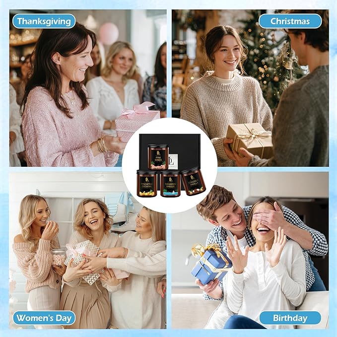 4 Pack Scented Candles Set, Natural Soy Candles for Home Scented, Gifts for Men Women Aromatherapy Candle Sets, Scents of Pink Sands/Coconut Vanilla/Bahamian Breeze/Pineapple Cocktail