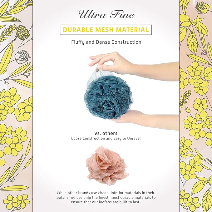 Spongentle Dual Texture Deep Cleansing Loofah Sponge for Radiant Skin, Pack of 3, Bath and Shower, Exfoliating Body Scrubber, Beautiful Colors for Women and Men