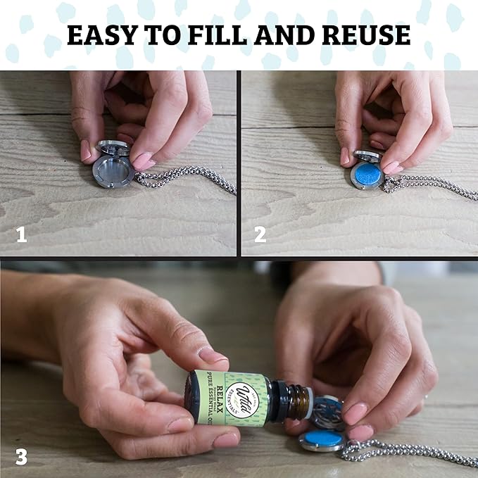 Wild Essentials Nautical Star Necklace Essential Oil Diffuser Kit, Lavender, Lemongrass, Peppermint, Orange Oils, 12 Refill Pads, Calming Aromatherapy Gift Set, Customizable Color Changing, Perfume