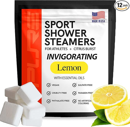 Sport Shower Steamers - Made in USA with Natural Lemon Essential Oil, Aromatherapy, Stress and Sinus Relief, Muscle Recovery for Athletes, Best Unique Birthday Gifts for Self Care Relaxation