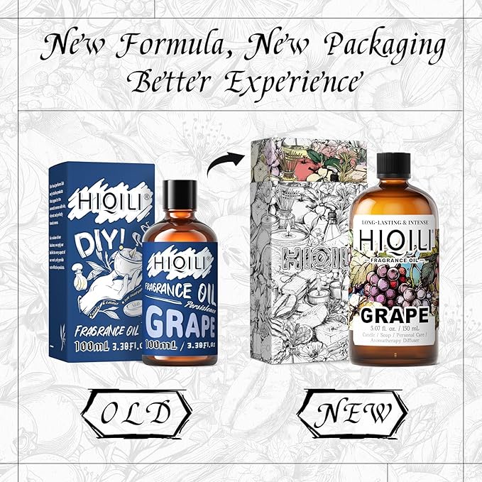 HIQILI Grape Scented Oil - Pure Fruit Fragrance Essential Oil for Candle Making, Diffuser, Lotion, Perfume, DIY, 3.38 Fl Oz Halloween Thanksgiving