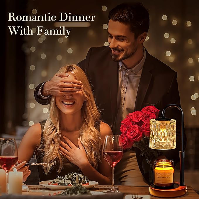 Briever Dimmable Candle Warmer Lamp with Timer, Height Adjustable Electric Candle Wax Warmer, Christmas Birthday Gifts for Women Mom, House Warming Gifts New Home Room Decor, Walnut Solid Wood Base