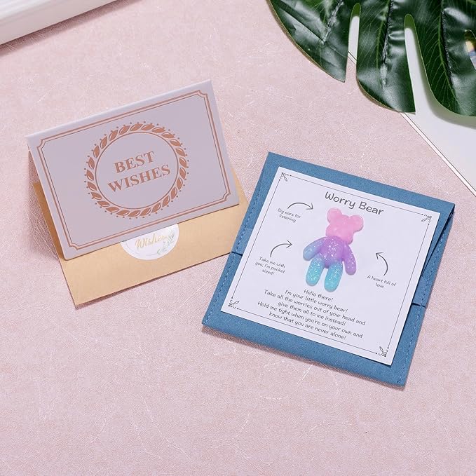 Pocket Bear Hug, Anxiety Relief Gifts for Men Women, Mental Health Positivity Gift, Stress Relief Gifts for Her, Comforting Gift for Son Daughter Back to School, Pink Blue