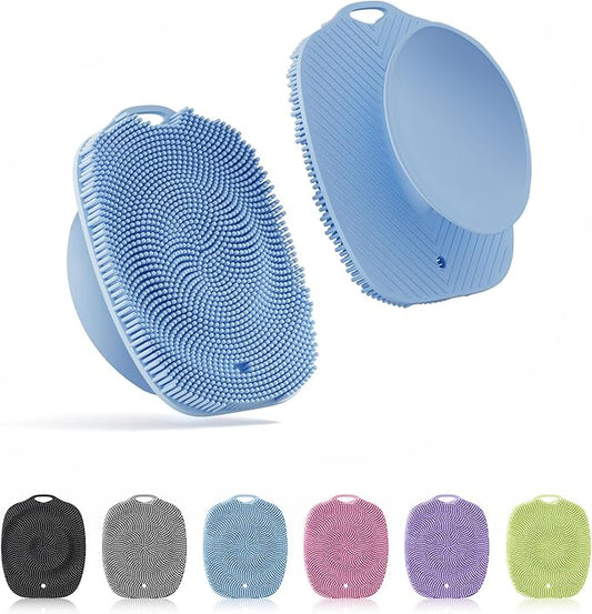 Soft Silicone Body Scrubber Gentle Like a Hand Exfoliating Your Skin and Build Up Lather Easily, Back Large Suction Cup Easy to Store, Long-Lasting & Deep Clean (Blue)