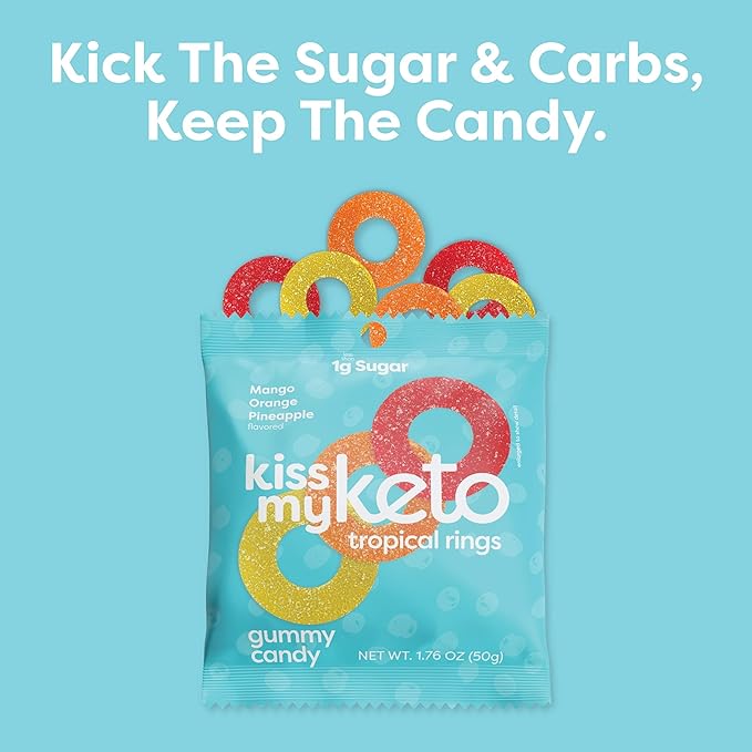 Kiss My Keto Sugar Free Gummies, Gummy Ring 6-Pack – Satisfy Cravings while Staying in Ketosis – High Fiber, 2g Net Carbs, Non-GMO, Vegan, & No Gluten – Calorie-Friendly Vegan Candy