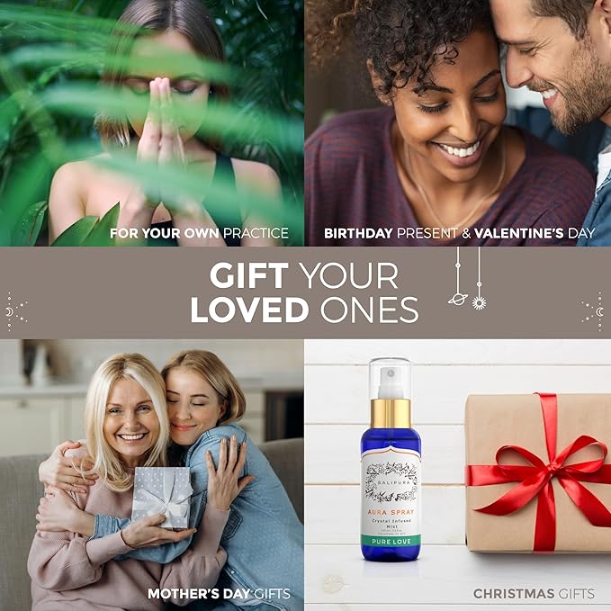 BALIPURA Pure Love Aura Spray - Organic Jasmine & Ylang Ylang Essential Oils - Attraction Mist with Quartz Crystals - Aromatherapy Room Spray for Abundance, Cleanse, and Self-Love