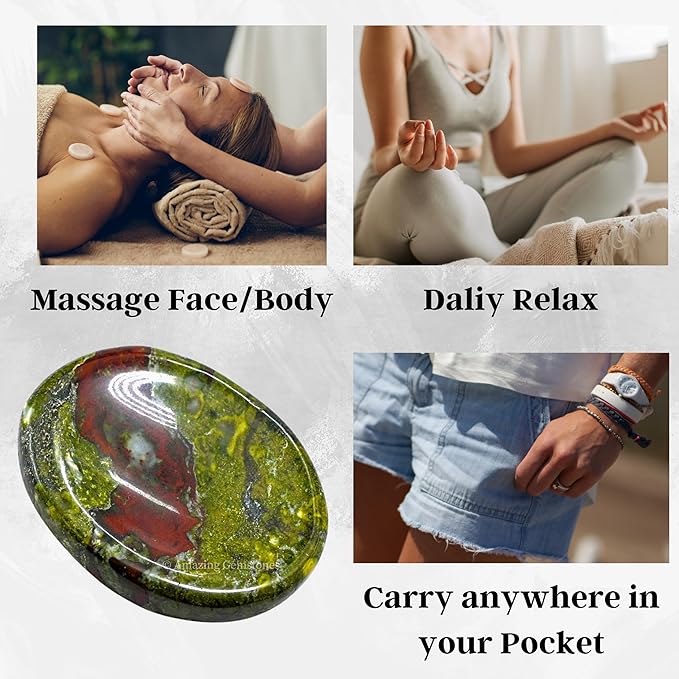 Amazing Gemstone Dragon Bloodstone Worry Stone Crystals and Healing Stones - Worry Stones for Stress Relief Gifts - Piedra Crystal Fidget for Meditation - Unique Stocking Stuffers and Birthday Gifts