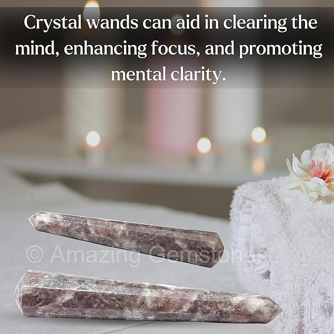 Amazing Gemstone Lepidolite Crystal Wand Massage Stick - Pelvic Wand Gua Sha for Adults - Crystals and Healing Stones Massage Wands for Adults Gifts (Pointed)