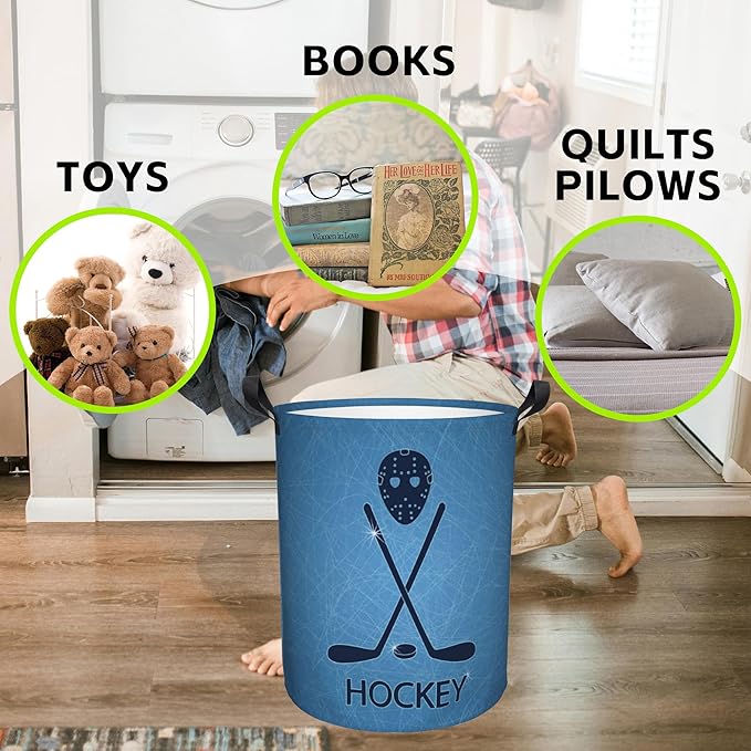 Laundry Basket Hockey Sticks Laundry Hamper Large Laundry Basket Storage Basket Tote Bag Collapsible Organizer Basket for Bathroom,Laundry,Bedroom 17.3 x16.5 Inch